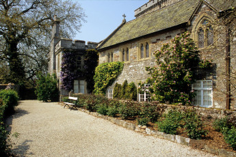 Powderham Castle, rose garden and chapel