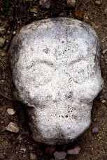 Stone skull at the ball court of Coba