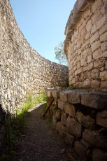 In between the walls of the observatory, Chichen Itza