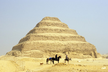Saqqara, riders and a dog at Djoser's pyramid